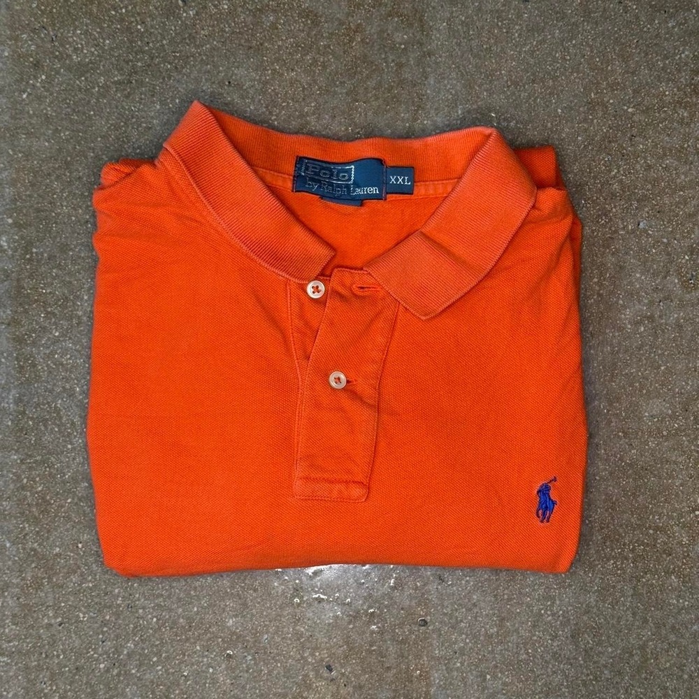 Polo Ralph Lauren Mens XXL Orange Polo Shirt Classic Fit Blue Pony Cotton